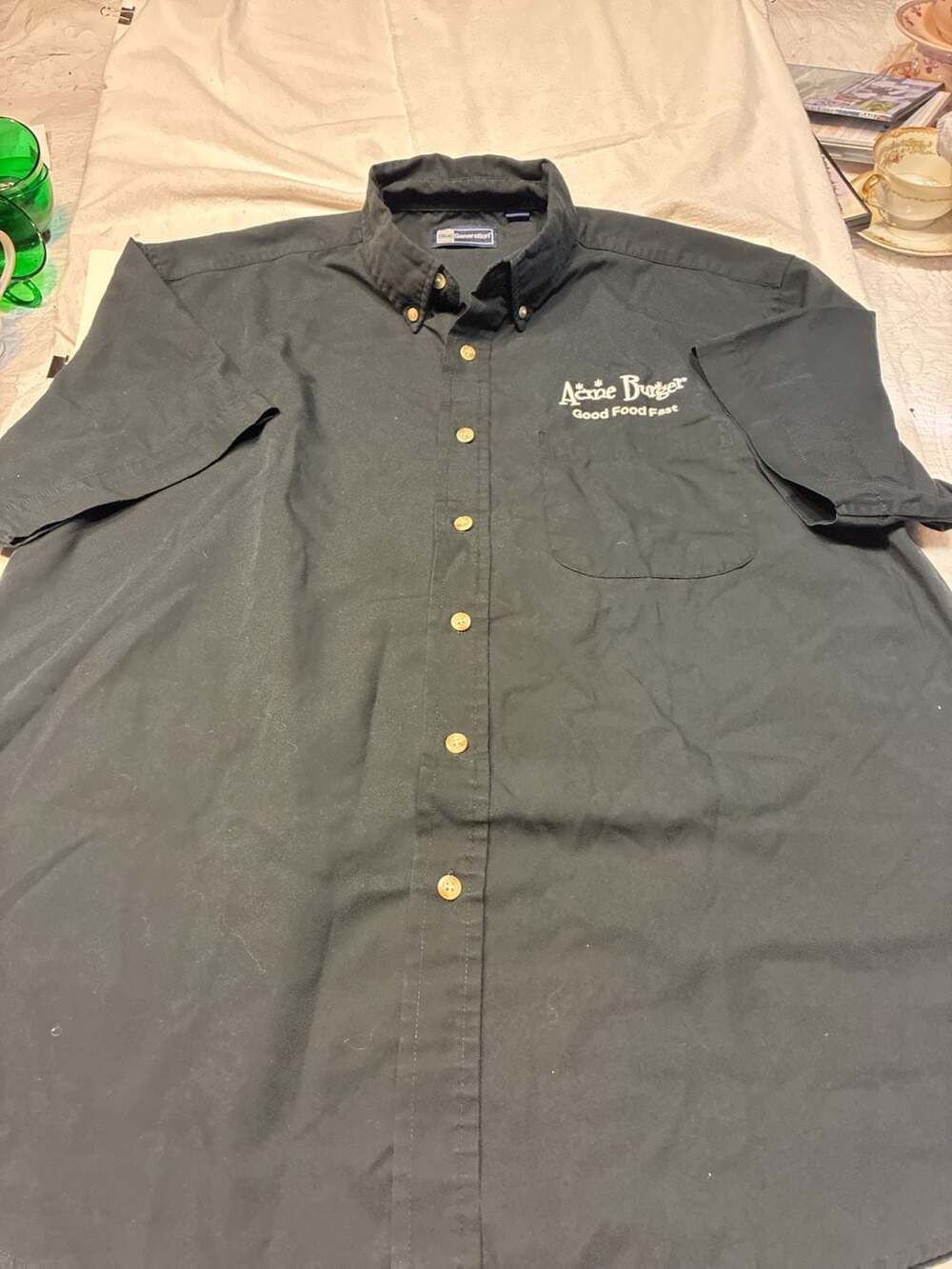 Blue Generation Acme Burger Good Food Fast Uniform Button-Down Shirt